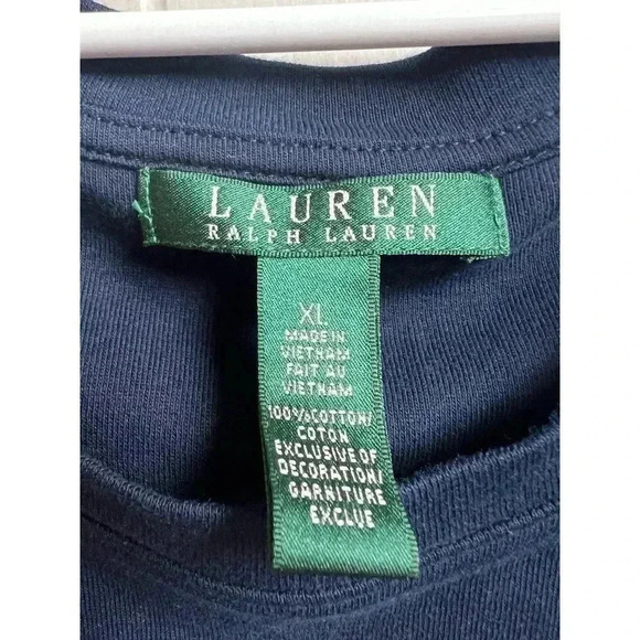 Lauren Ralph Lauren Navy Blue Cotton Long Sleeve Shirt Round Neck Logo Tee XL - Picture 6 of 6